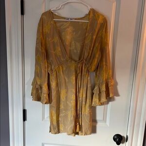 Floral Sheer Dress with Ruffle Sleeves